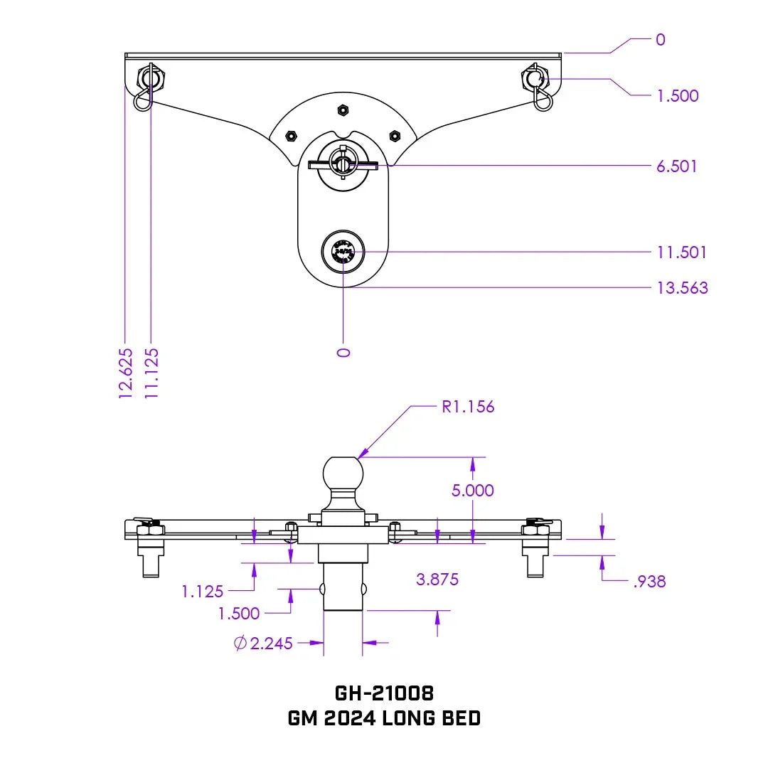 GoosePuck 5" offset puck mount for GM Long Bed 25K Towing W/ EXT ball assembly GH-21008 - B2B Diesel and Gas Service