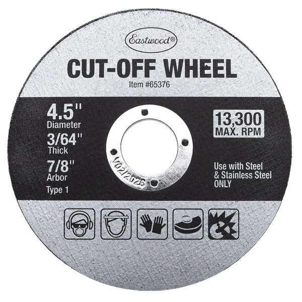 Eastwood 4.5 Inch x 3/64 Inch Cut Off Wheel - 7/8 Arbor - 5 Pack