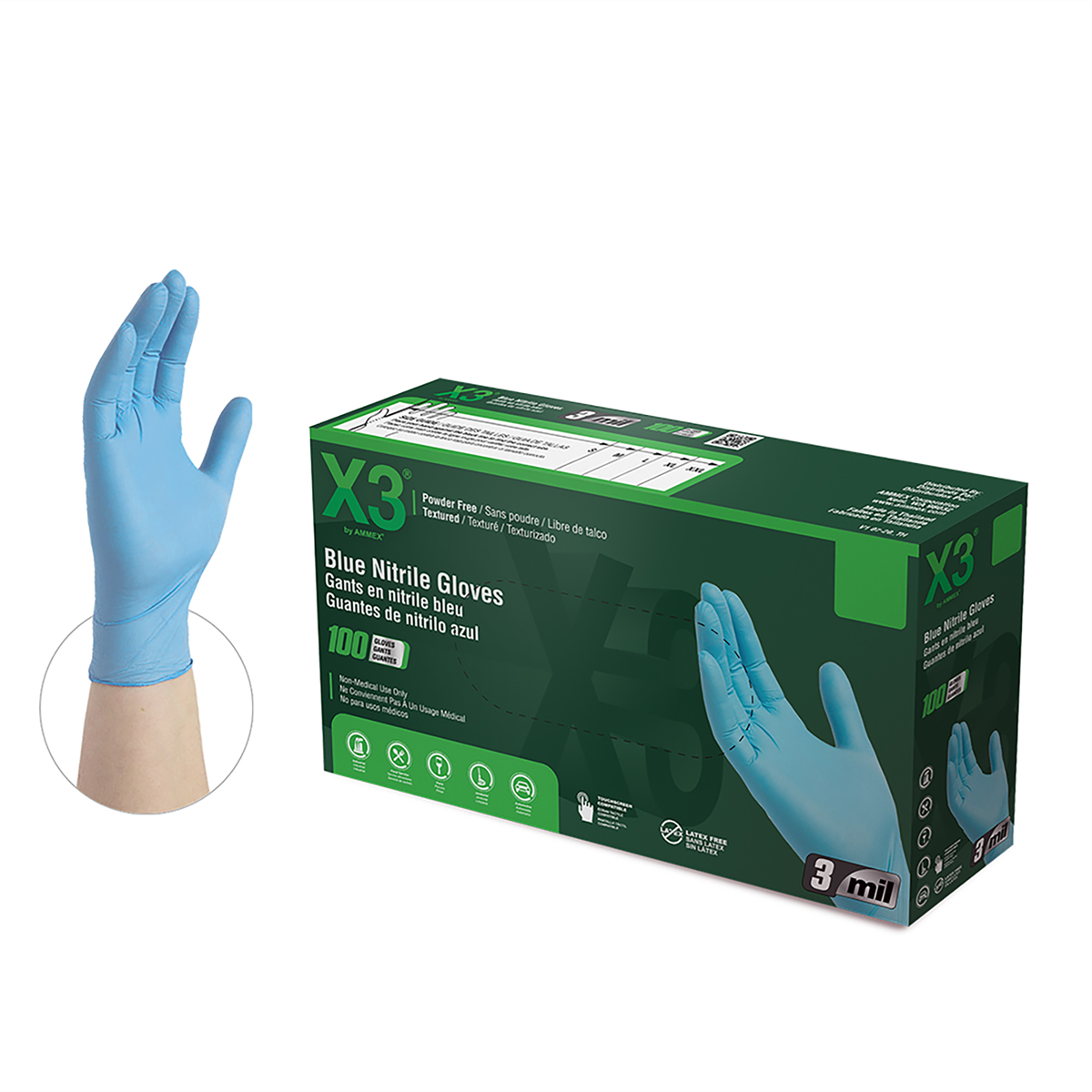 Xtreme S X3 Powder Free Textured Blue Nitrile