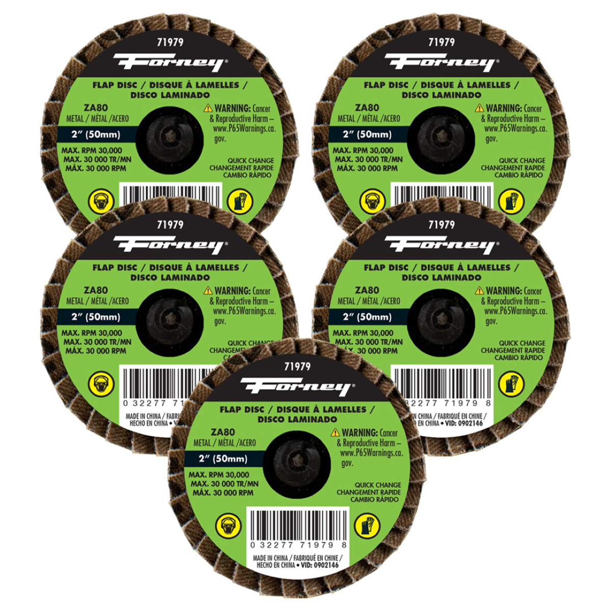 Forney Industries Quick Change Flap Disc, 80 Grit, 2 in (5-Pack of Forney 71979) - 71614 - B2B Diesel & Gas Service