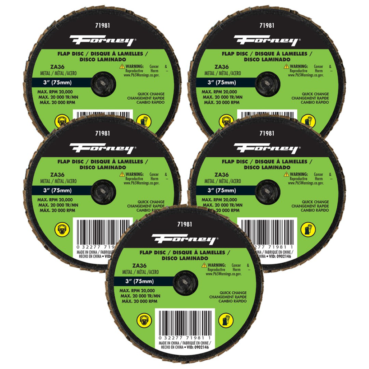 Forney Industries Quick Change Flap Disc, 36 Grit, 3 in (5-Pack of Forney 71981) - 71615 - B2B Diesel & Gas Service