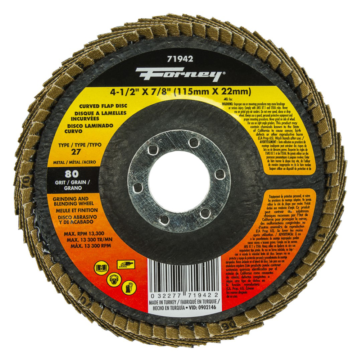 Forney Industries Curved Edge Flap Disc, 4-1/2 in x 7/8 in, 80 Grit - 71942 - B2B Diesel & Gas Service
