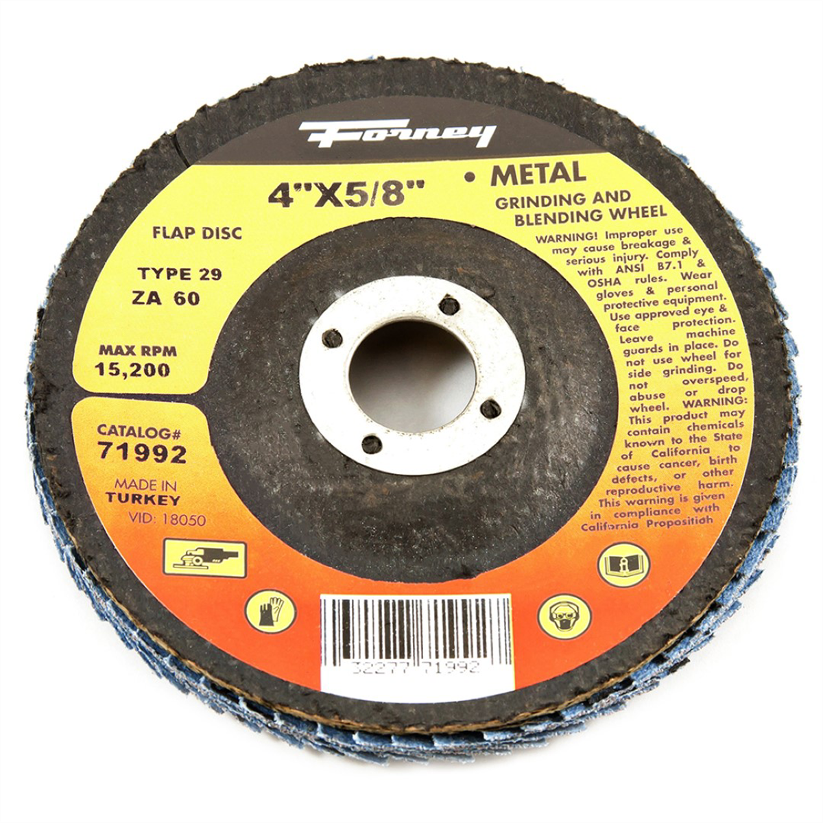 Forney Industries Flap Disc, Type 29, 4 in x 5/8 in, ZA60 - 71992 - B2B Diesel & Gas Service