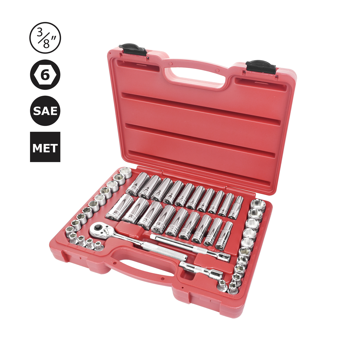 K Tool International Socket Set 3/8 in. Dr SAE and 6 pt Metric 47 Piece P/N 22047 - B2B Diesel & Gas Service