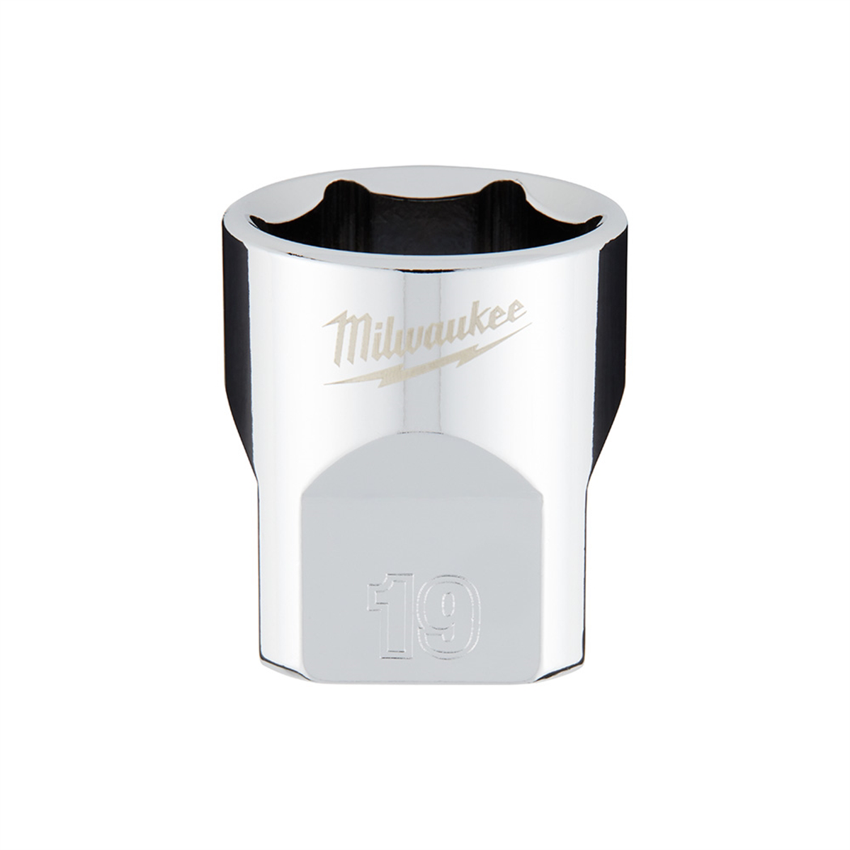 Milwaukee Tool 3/8" Drive 19mm Metric 6-Point Socket with FOUR FLAT Sides, Vanadium Steel, Chrome