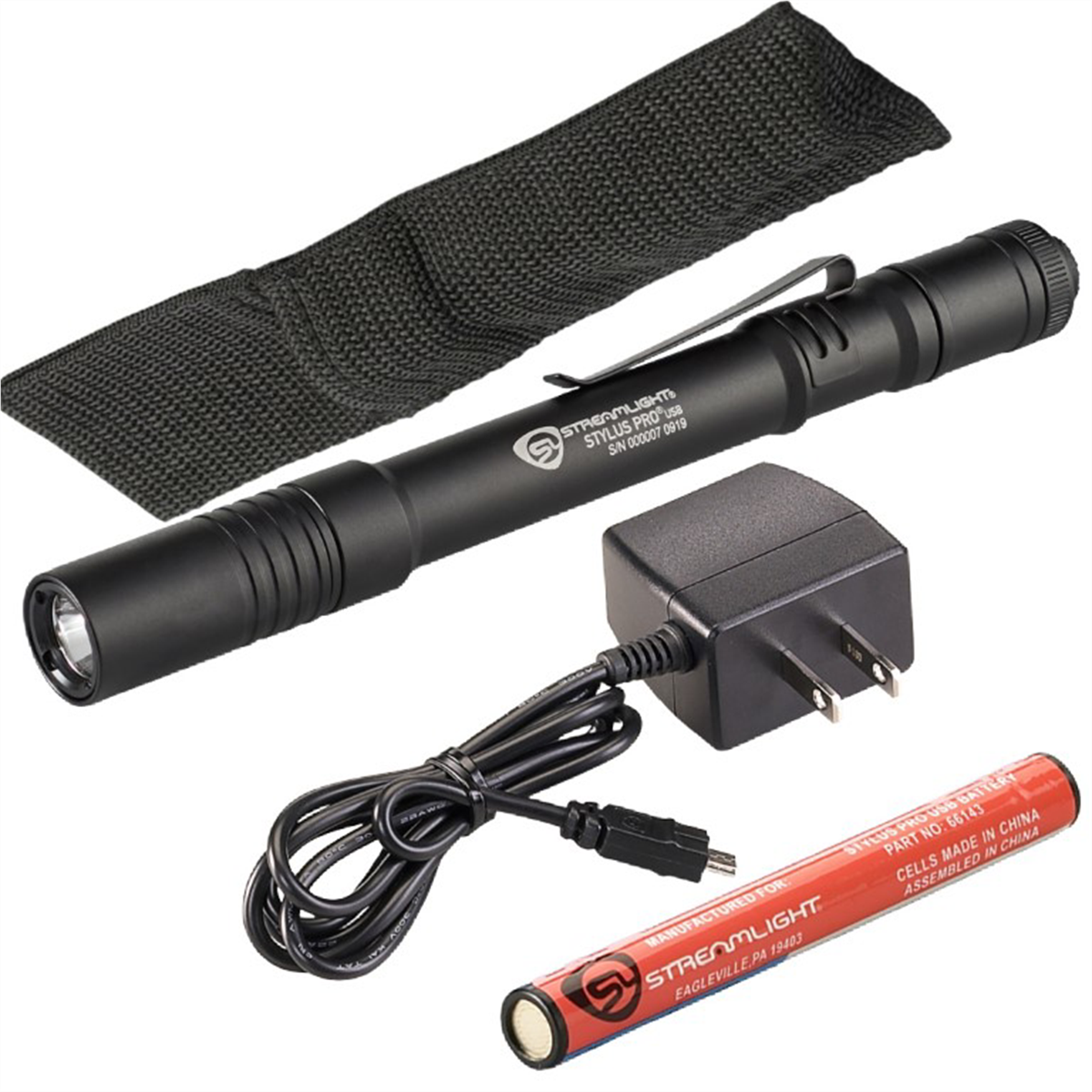 Streamlight 350 Lumen Stylus Pro USB Penlight - 120V AC - Includes nylon holster - Black with White LED - B2B Diesel & Gas Service