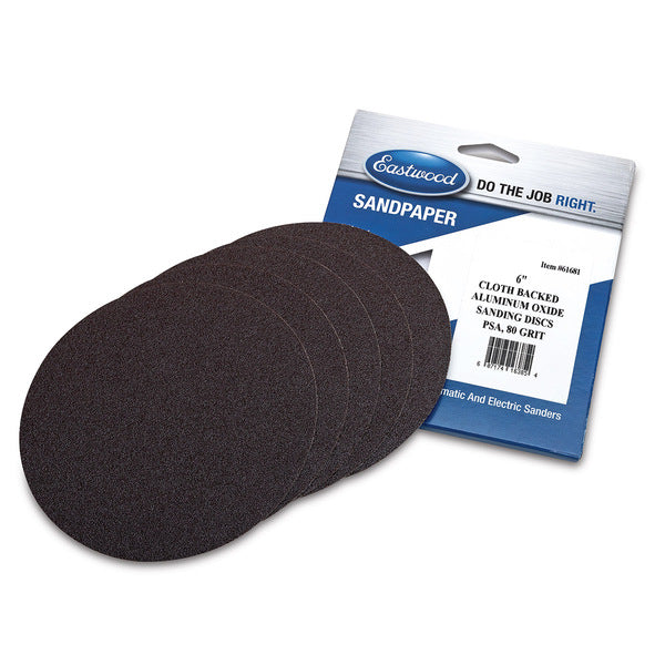 Eastwood 6 Inch Aluminum Oxide Cloth Backed PSA Sandpaper - 5 Pack - 80 Grit 
