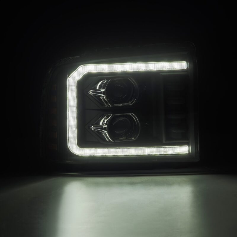 AlphaRex 05-07 Ford F250/350/450/550 Super Duty LUXX LED Proj HL Blk w/Actv Light & Seq Sig + SB DRL - B2B Diesel & Gas Service