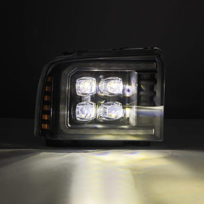AlphaRex 05-07 Ford F250/350/450/550 Super Duty NOVA LED Proj HL Blk w/Actv Light & Seq Sig + SB DRL - B2B Diesel & Gas Service