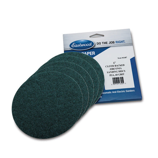 Eastwood 6 Inch Zirconia Cloth Backed PSA Sandpaper - 5 Pack - 60 Grit 