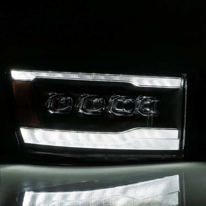 AlphaRex 06-08 Dodge Ram 1500HD NOVA LED ProjHeadlights Plank Style Blk w/Seq Signal/DRL/Amber LED - B2B Diesel & Gas Service