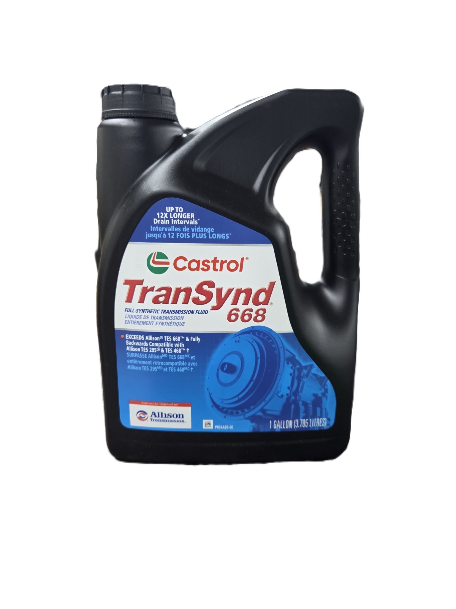 Castrol Transynd 668 transmission fluid container on a white background