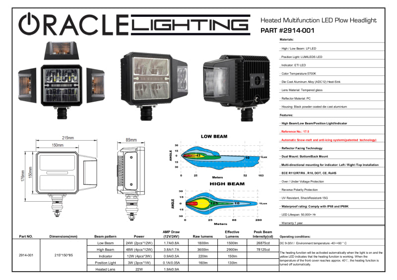 Oracle Lighting Multifunction LED Plow Headlight with Heated Lens 5700K - B2B Diesel & Gas Service