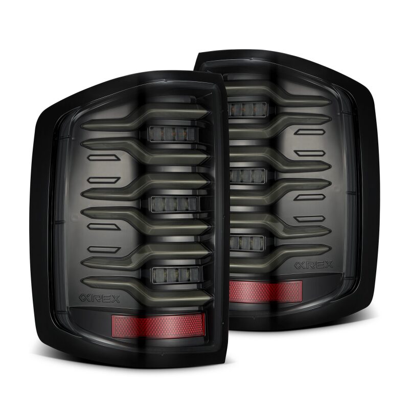 AlphaRex 14-18 Chevy Silverado 1500 Luxx-Series LED Tail Lights Alpha-Black w/Activ Light/Seq Signal - B2B Diesel & Gas Service