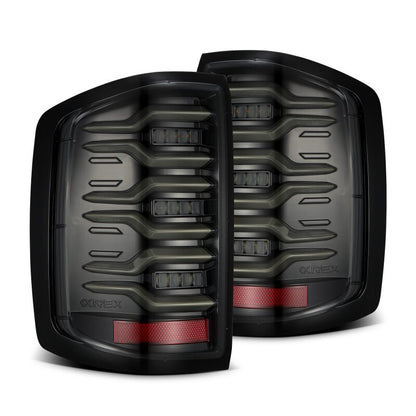 AlphaRex 14-18 Chevy Silverado 1500 Luxx-Series LED Tail Lights Alpha-Black w/Activ Light/Seq Signal - B2B Diesel & Gas Service