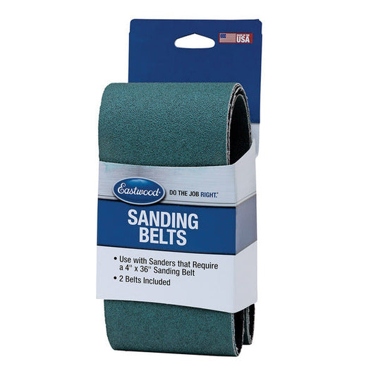 Eastwood 4x36 Inch Zirconia Cloth Backed Sanding Belts - 2 Pack - 80 Grit 
