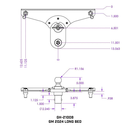 GoosePuck 5" offset puck mount for GM Long Bed 25K Towing W/ EXT ball assembly GH-21008 - B2B Diesel and Gas Service