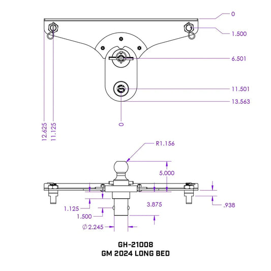 GoosePuck 5" offset puck mount for GM Long Bed 25K Towing W/ EXT ball assembly GH-21008 - B2B Diesel and Gas Service
