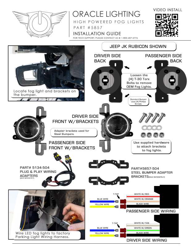 Oracle LED Fog Light Adapter Brackets for Steel Bumper Wrangler - B2B Diesel & Gas Service