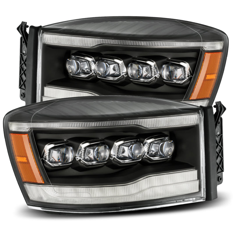 AlphaRex 06-08 Dodge Ram 1500HD NOVA LED ProjHeadlights Plank Style Blk w/Seq Signal/DRL/Amber LED - B2B Diesel & Gas Service
