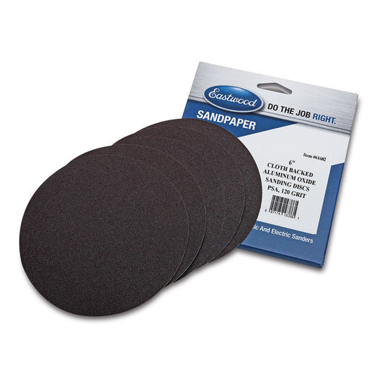 Eastwood 6 Inch Aluminum Oxide Cloth Backed PSA Sandpaper - 5 Pack - 120 Grit 