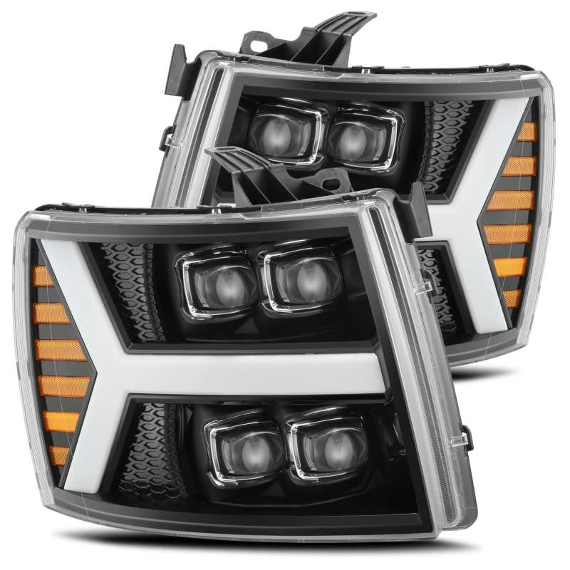 AlphaRex 07-13 Chevy 1500HD(NewBody) NOVA LED Proj Headlight Plank Sty Glos Blk w/Activ Lite/Seq Sig - B2B Diesel & Gas Service
