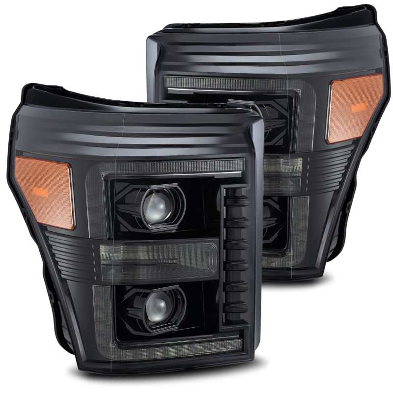 AlphaRex 11-16 Ford F-350 SD LUXX LED Proj Headlights Plank Style Alpha Blk w/Activ Light/Seq Signal - B2B Diesel & Gas Service