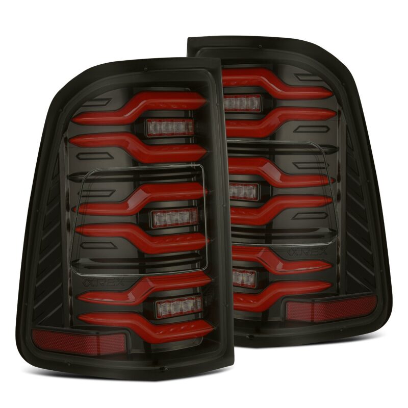 AlphaRex 19-21 Dodge Ram 1500 Luxx-Series LED Tail Lights Black/Red w/Activ Light/Seq Signal - B2B Diesel & Gas Service