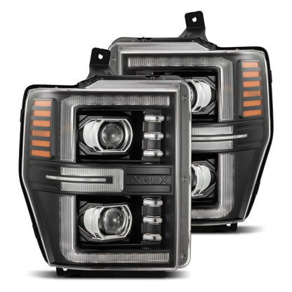 AlphaRex 08-10 Ford F250-550 LUXX-Series LED Projector Headlights Black w/Activ Light/Seq Signal - B2B Diesel & Gas Service