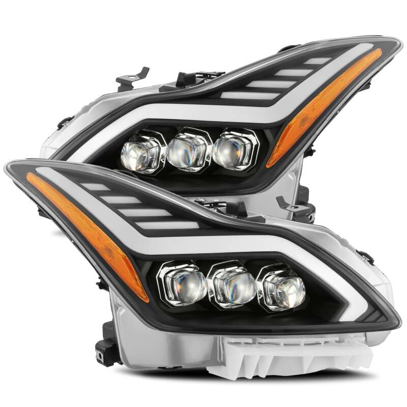 AlphaRex 08-13 Infiniti G37 Coupe SD NOVA LED Proj Headlights Plank Gloss Blk w/Activ Light/Seq Sig - B2B Diesel & Gas Service