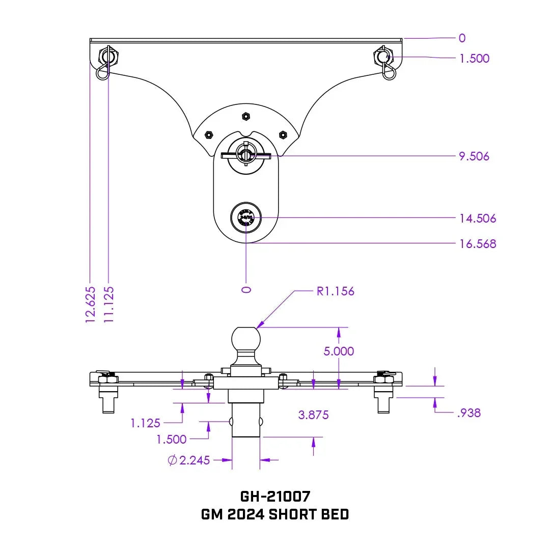 GoosePuck 5" offset puck mount for GM Short Bed 25K Towing W EXT ball assembly GH-21007 - B2B Diesel and Gas Service