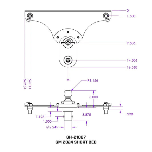 GoosePuck 5" offset puck mount for GM Short Bed 25K Towing W EXT ball assembly GH-21007 - B2B Diesel and Gas Service