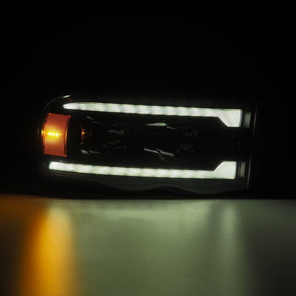 AlphaRex 02-05 Dodge Ram 1500 LUXX LED Proj Headlights Alpha Black w/Activ Light/Seq Signal - B2B Diesel & Gas Service