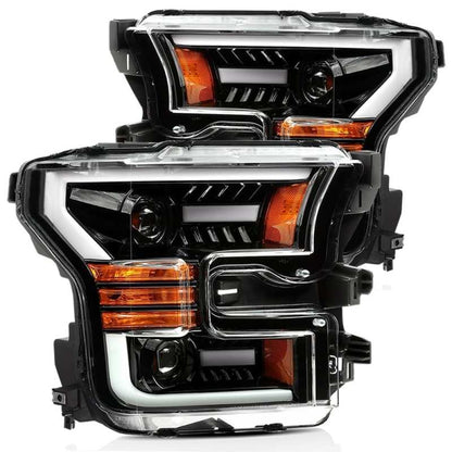 AlphaRex 15-17 Ford F-150 PRO-Series Proj Headlights Plank Style Gloss Blk w/Activ Light/Seq Signal - B2B Diesel & Gas Service