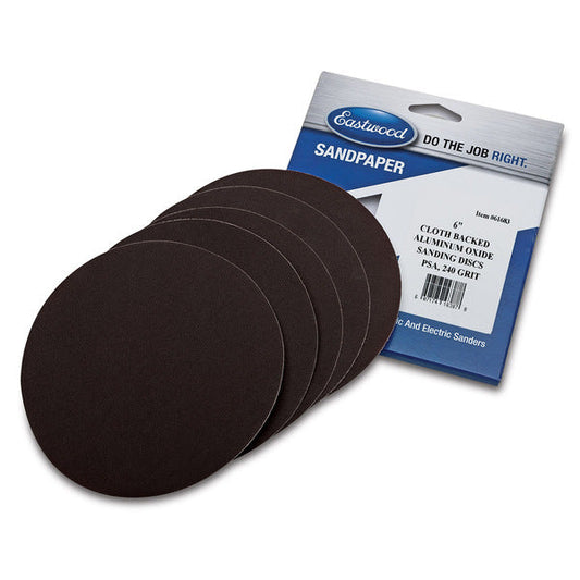 Eastwood 6 Inch Aluminum Oxide Cloth Backed PSA Sandpaper - 5 Pack - 240 Grit 