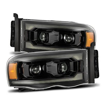 AlphaRex 02-05 Dodge Ram 1500 LUXX LED Proj Headlights Alpha Black w/Activ Light/Seq Signal - B2B Diesel & Gas Service