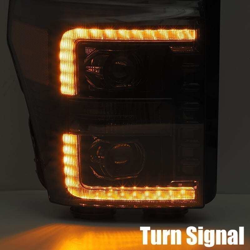 AlphaRex 11-16 Ford F-350 SD LUXX LED Proj Headlights Plank Style Alpha Blk w/Activ Light/Seq Signal - B2B Diesel & Gas Service