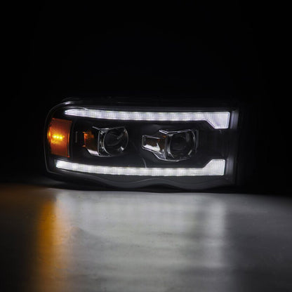 AlphaRex 02-05 Dodge Ram 1500 LUXX LED Proj Headlights Plank Style Black w/Activ Light/Seq Signal - B2B Diesel & Gas Service