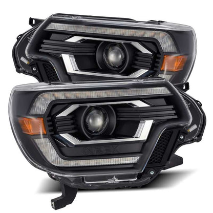 AlphaRex 12-15 Toyota Tacoma LUXX LED Projector Headlights Plank Style Black w/DRL - B2B Diesel & Gas Service