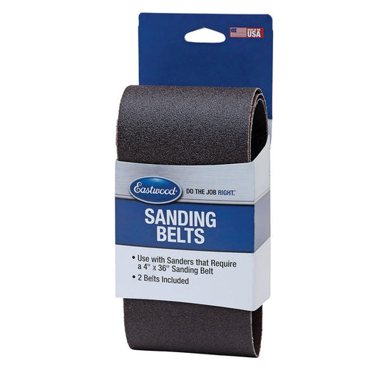Eastwood 4x36 Inch Aluminum Oxide Cloth Backed Sanding Belts - 2 Pack - 80 Grit 