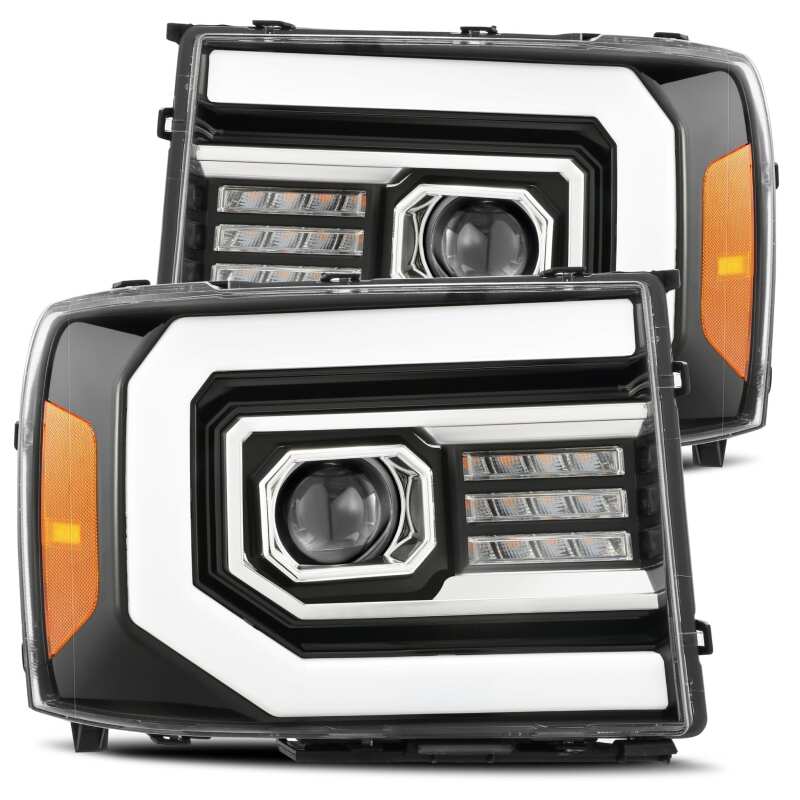AlphaRex 07-13 GMC Sierra 1500 (No Clsc) LUXX-Series LED Proj HL Jet Blk w/Actv Lgt & Seq.Sig / DRL - B2B Diesel & Gas Service
