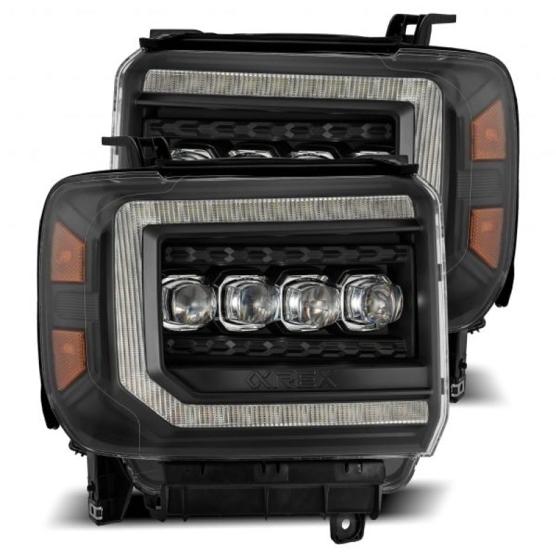 AlphaRex 14-18 GMC Sierra NOVA LED Proj Headlights Plank Style Black w/Activ Light/Seq Signal/DRL - B2B Diesel & Gas Service