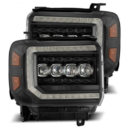 AlphaRex 14-18 GMC Sierra NOVA LED Proj Headlights Plank Style Black w/Activ Light/Seq Signal/DRL - B2B Diesel & Gas Service