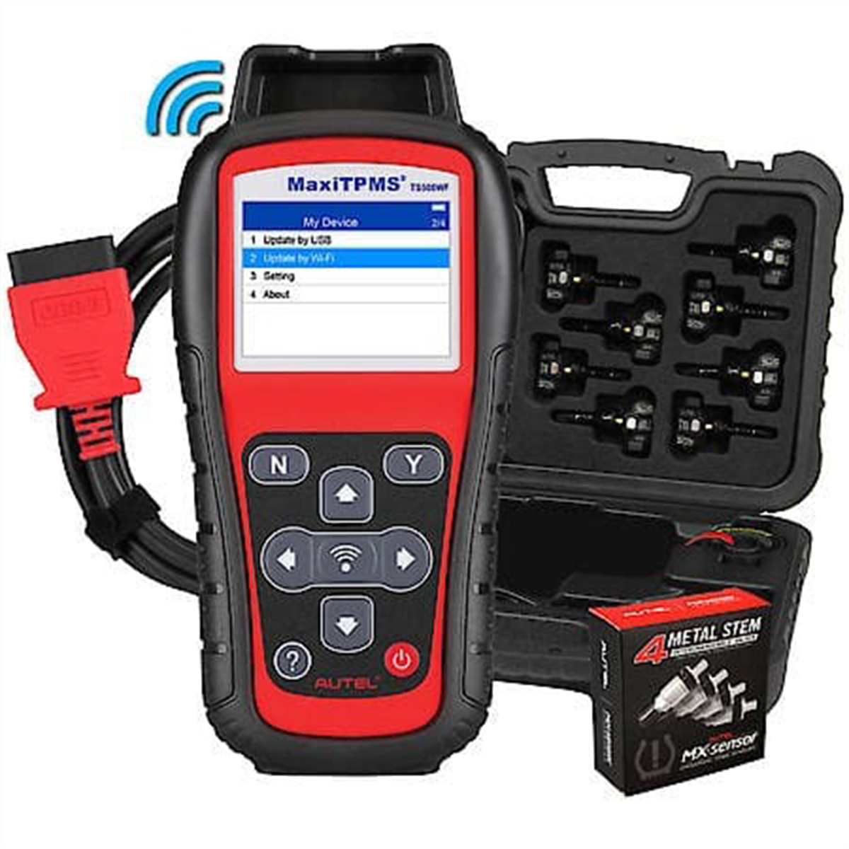 Autel S508WFKMV-1 Advanced TPMS Service Kit: TS508WF Advanced TPMS Service Tool, (8) 1-Sensors-MX-Sensor 1-Sensor: Press-in Rubber Valve,, (1) MVK-4 Metal Press-In-Value Stems for 1-Sensor