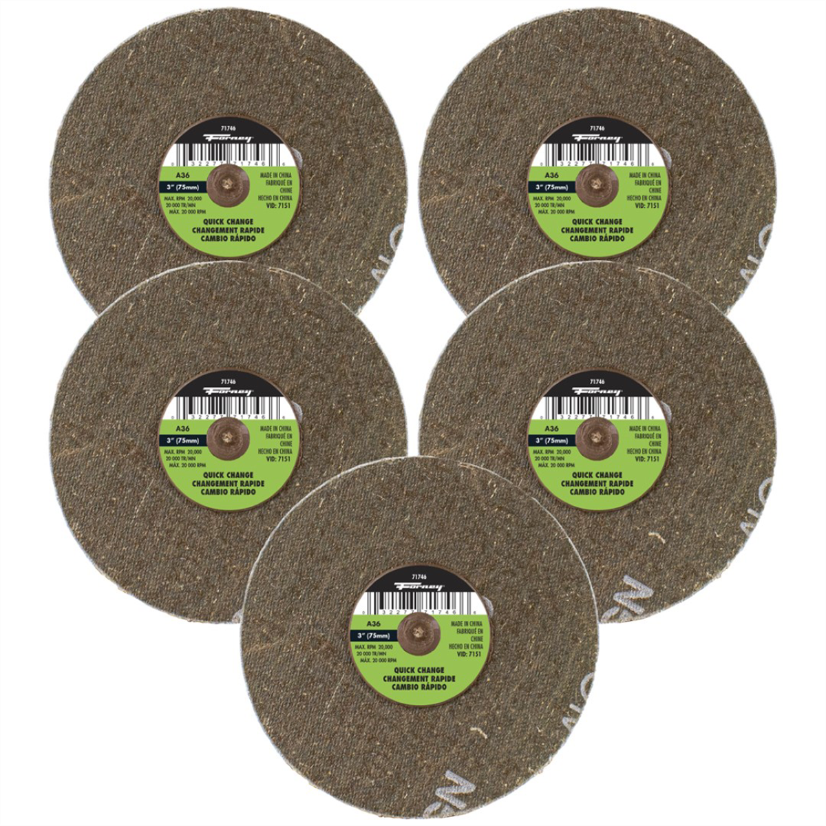Forney Industries Quick Change Sanding Disc, 36 Grit, 3 in (5-pack of Forney 71746) - 71603 - B2B Diesel & Gas Service