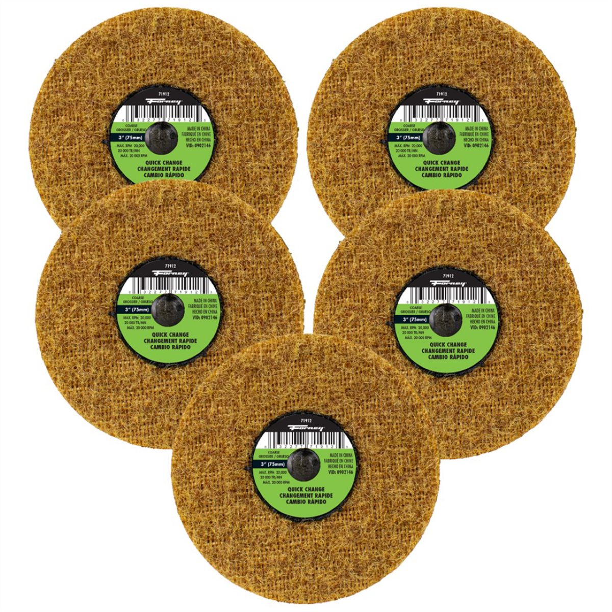 Forney Industries Quick Change Surface Prep Pad, Coarse Grit, 3 in (5-Pack of Forney 71912) - 71608 - B2B Diesel & Gas Service
