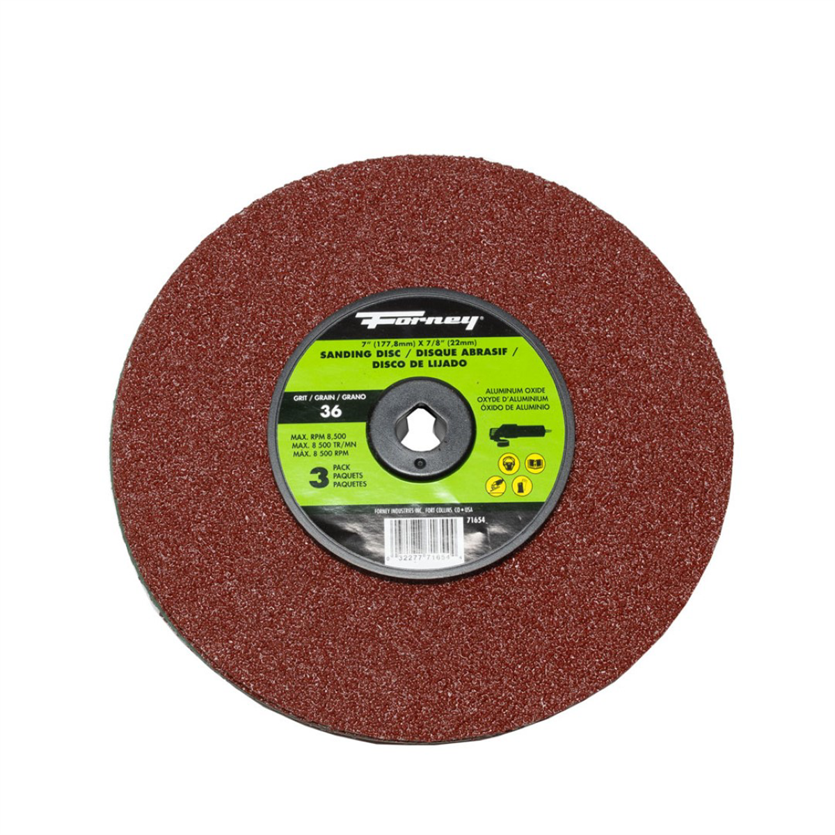 Forney Industries Resin Fibre Sanding Disc, Aluminum Oxide, 7 in x 7/8 in Arbor, 36 Grit - 71654 - B2B Diesel & Gas Service