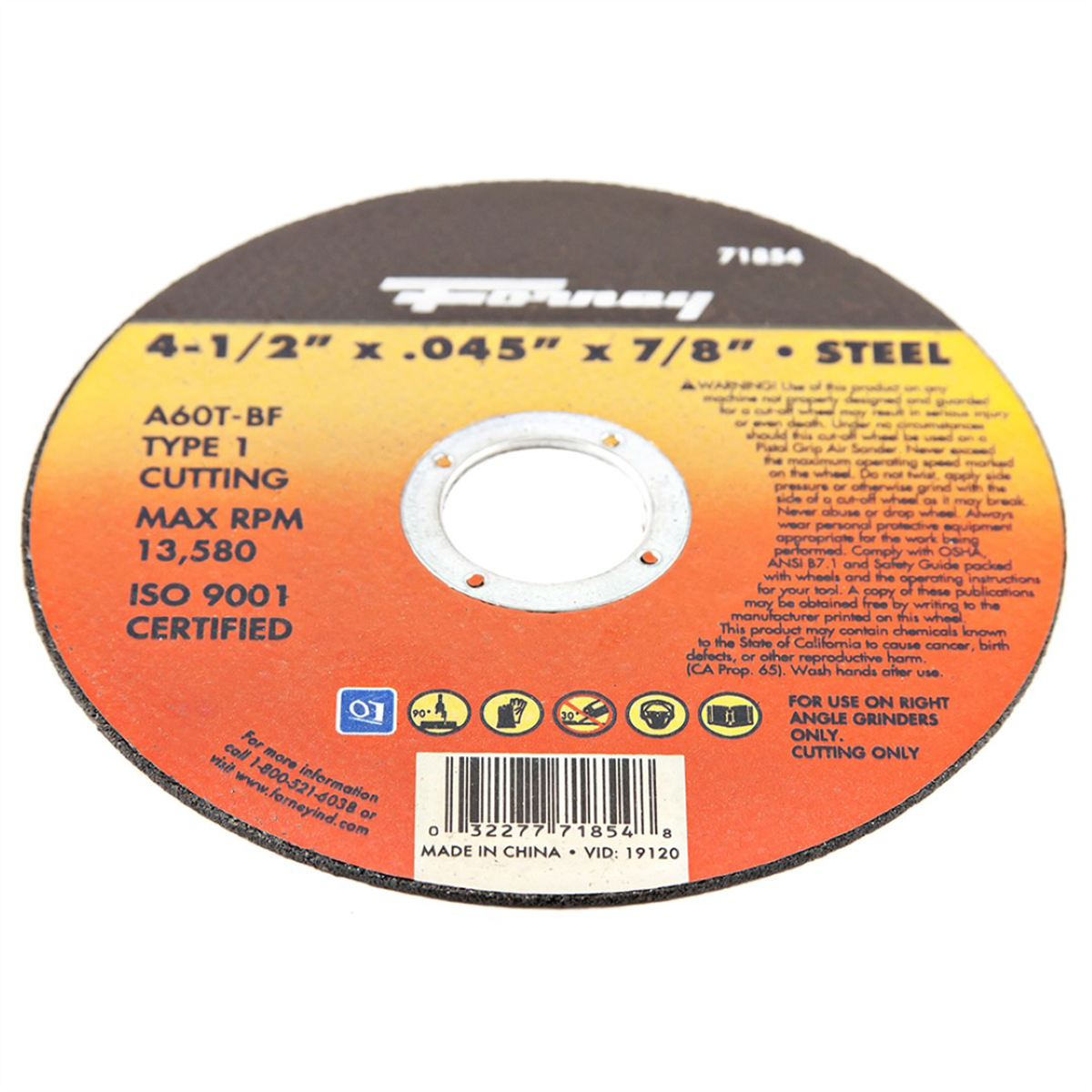 Forney Industries Cut-Off Wheel, Metal, Type 1, 4-1/2 in x .045 in x 7/8 in - 71854 - B2B Diesel & Gas Service
