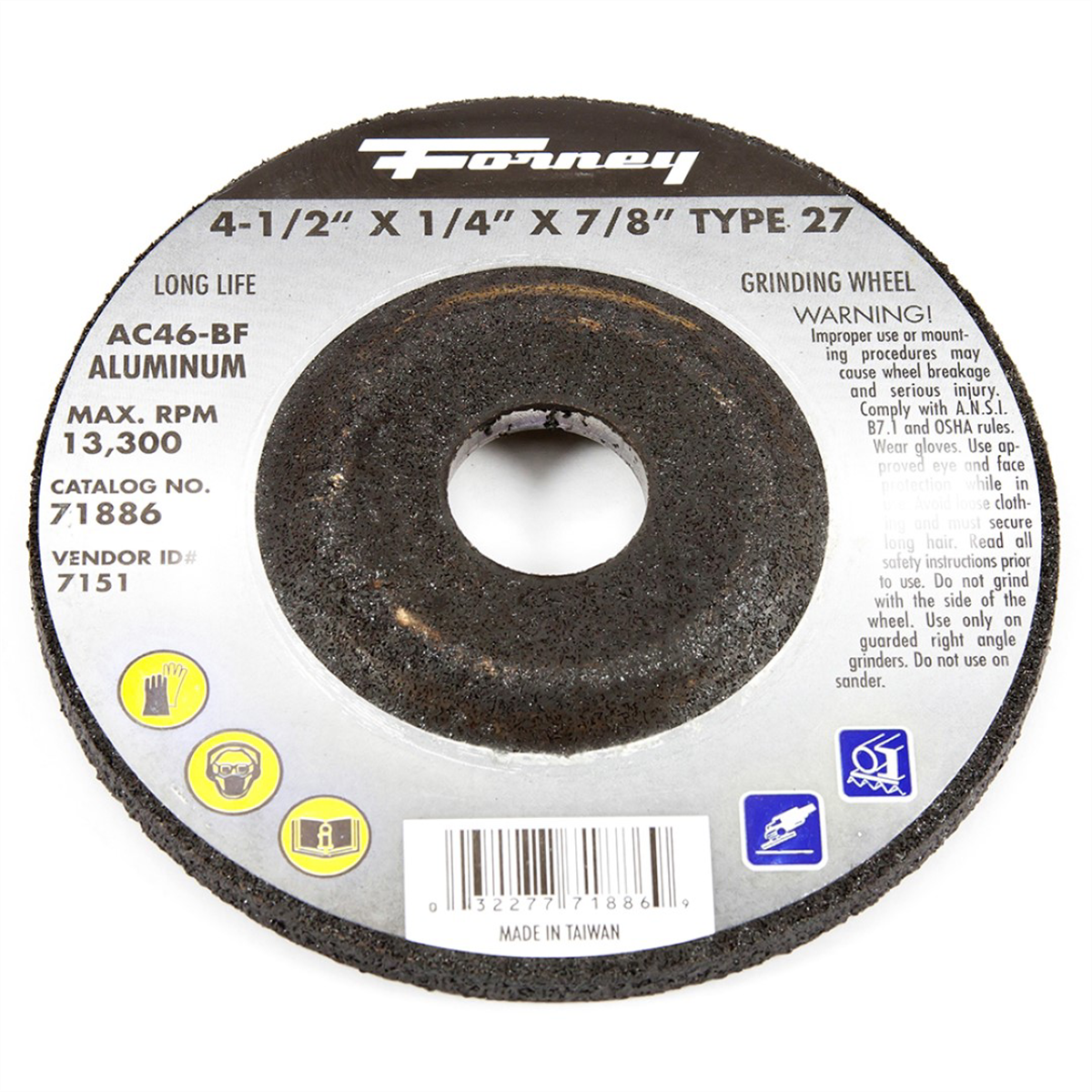 Forney Industries GRINDING WHEEL, ALUMINUM, TYPE 27, 4-1/2 IN X 1/4 IN X 7/8 IN - 71886 - B2B Diesel & Gas Service
