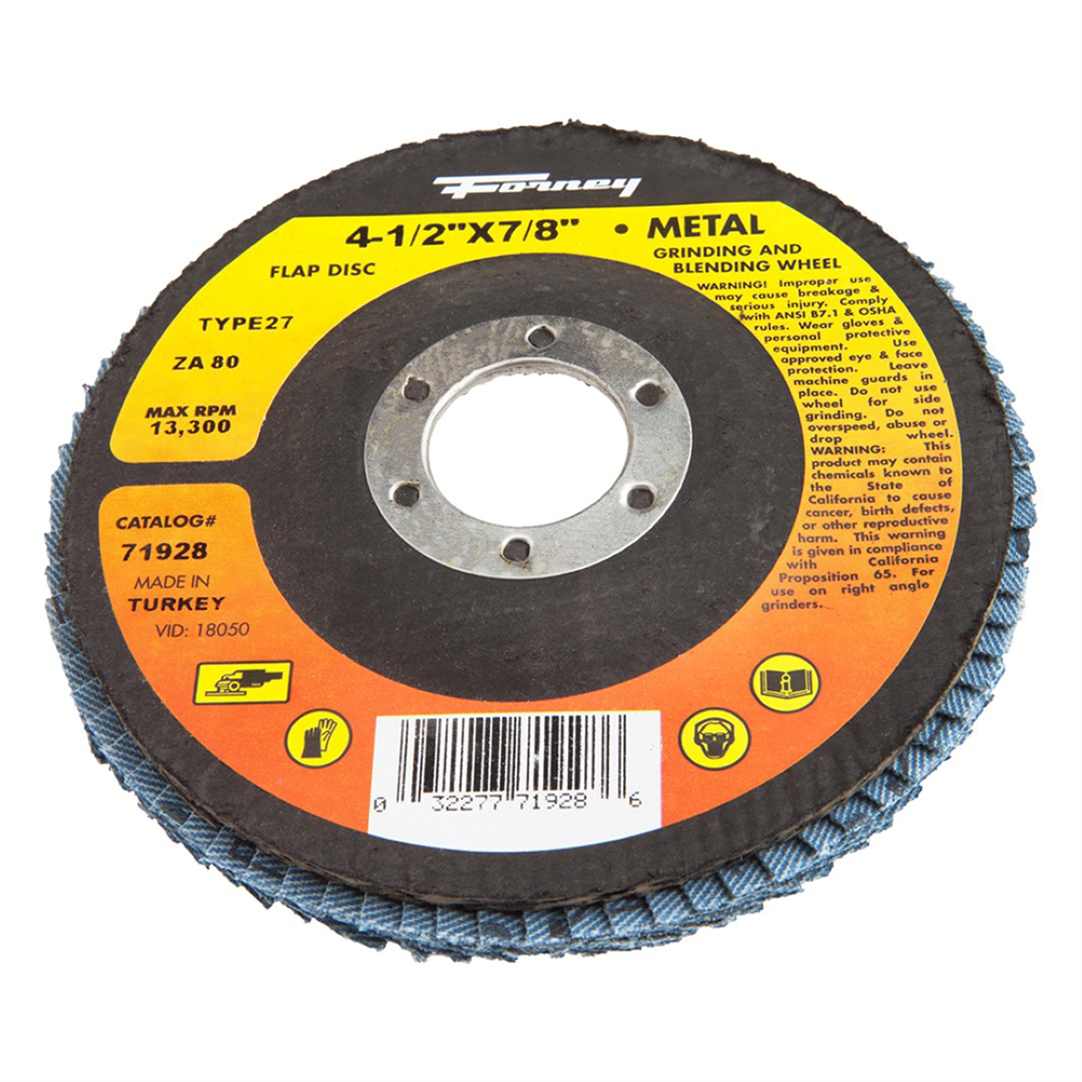 Forney Industries FLAP DISC, TYPE 27 (DEPRESSED CENTER), 4-1/2 IN X 7/8 IN, ZA80 - 71928 - B2B Diesel & Gas Service
